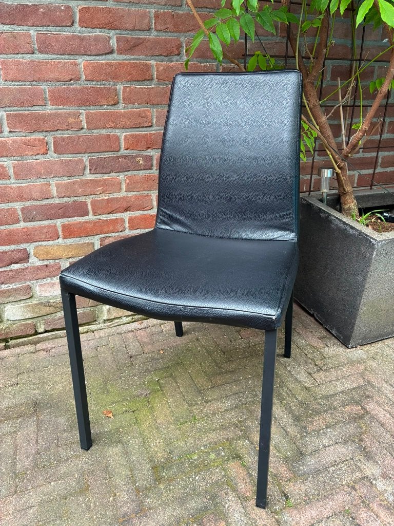 Set van 6 JYSK eetkamerstoelen – kunstleren bekleding, Ophalen, Gebruikt, Zwart, Leer