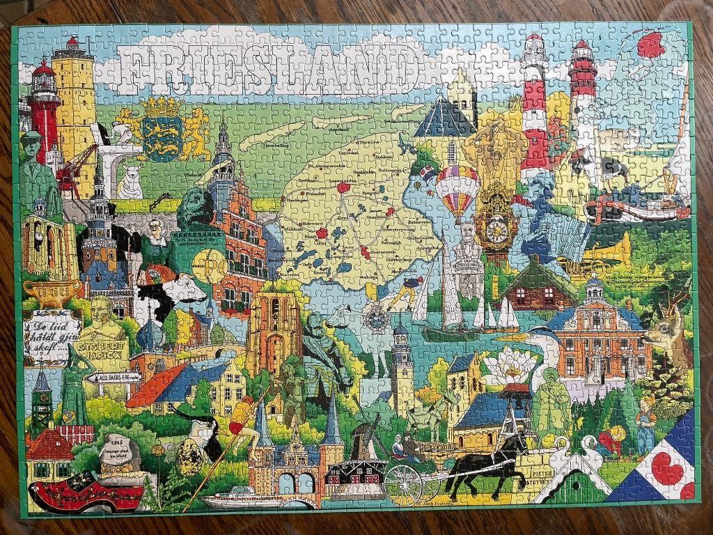 Vintage puzzel puzzle 1000 pieces stukjes Friesland Drachten, Ophalen of Verzenden, 500 t/m 1500 stukjes, Gebruikt, Legpuzzel