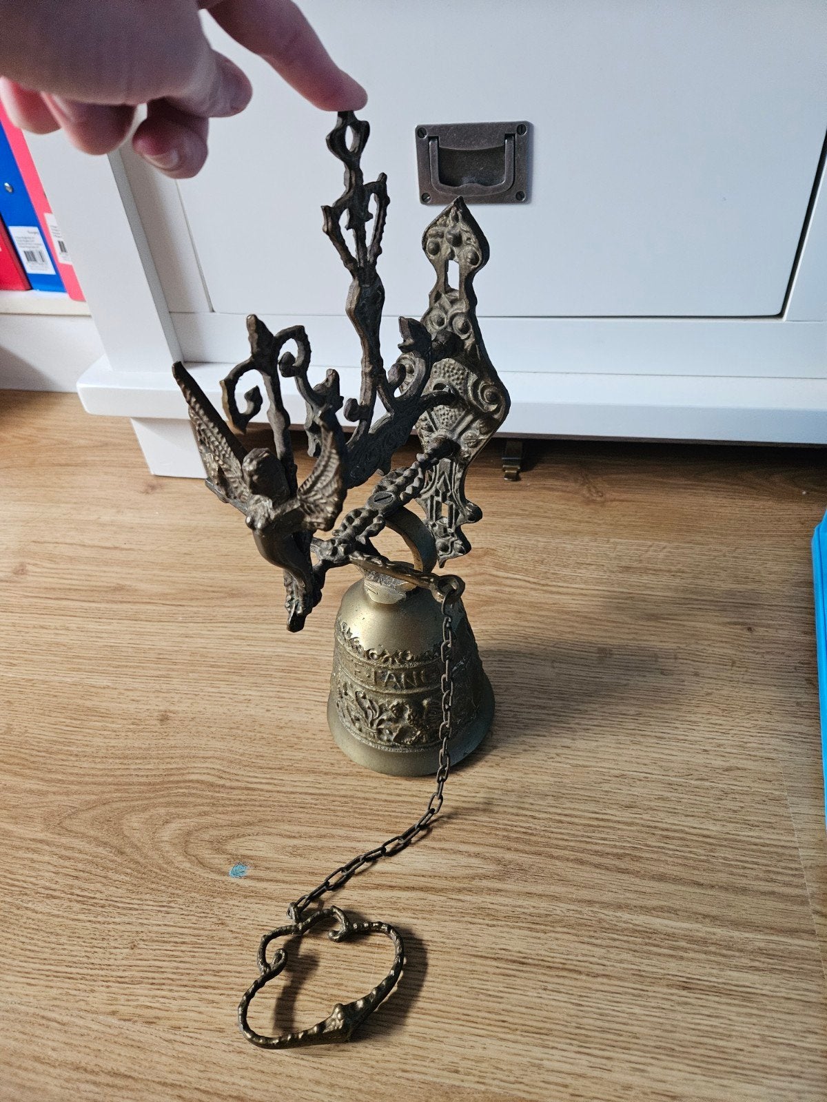 Antieke bronzen deurbel met engel en anker, Antiek en Kunst, Ophalen of Verzenden