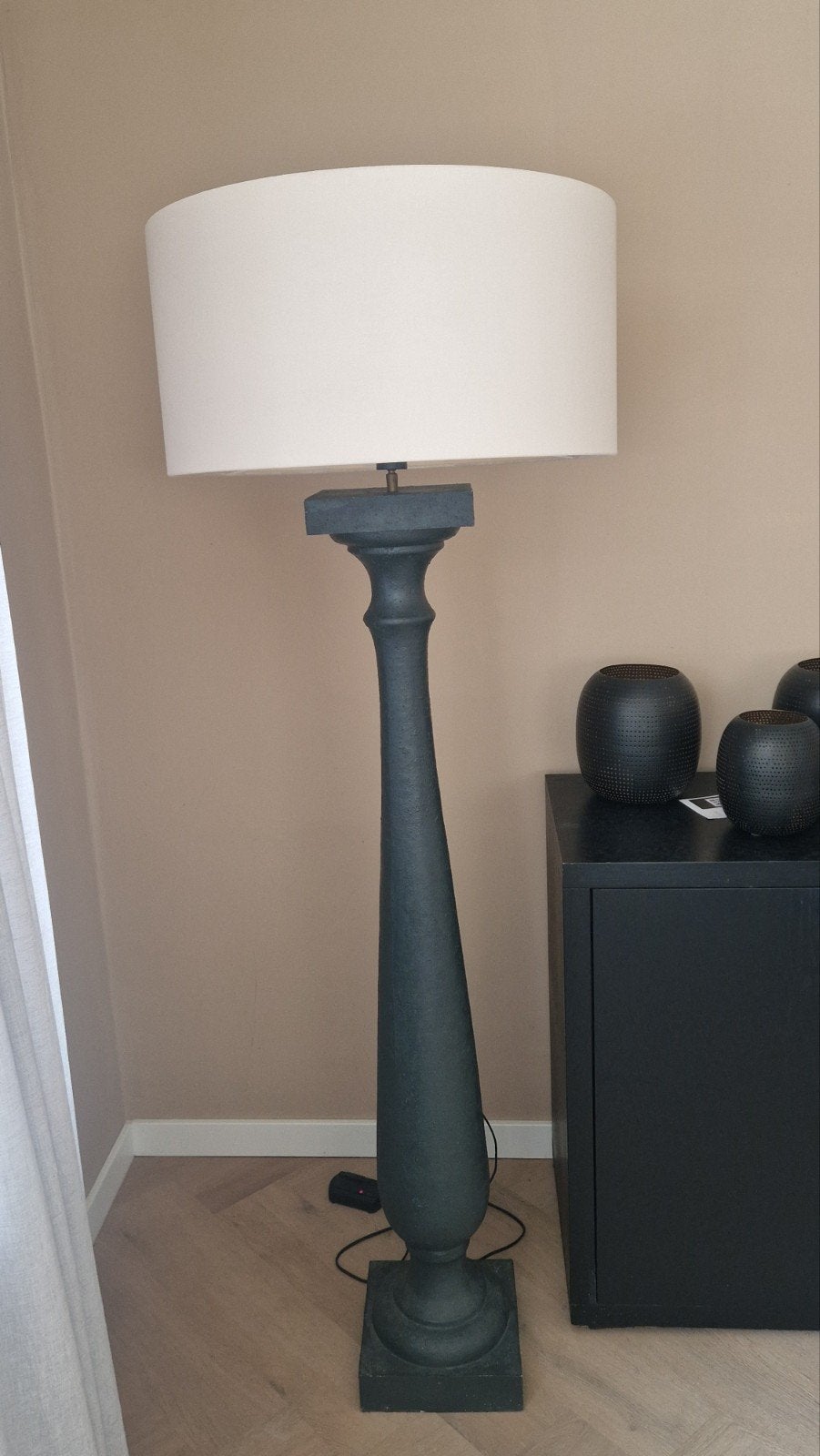 Stijlvolle staande Baluster lamp met stoffen kap, Ophalen, Gebruikt, Modern klassiek, E27 (groot)
