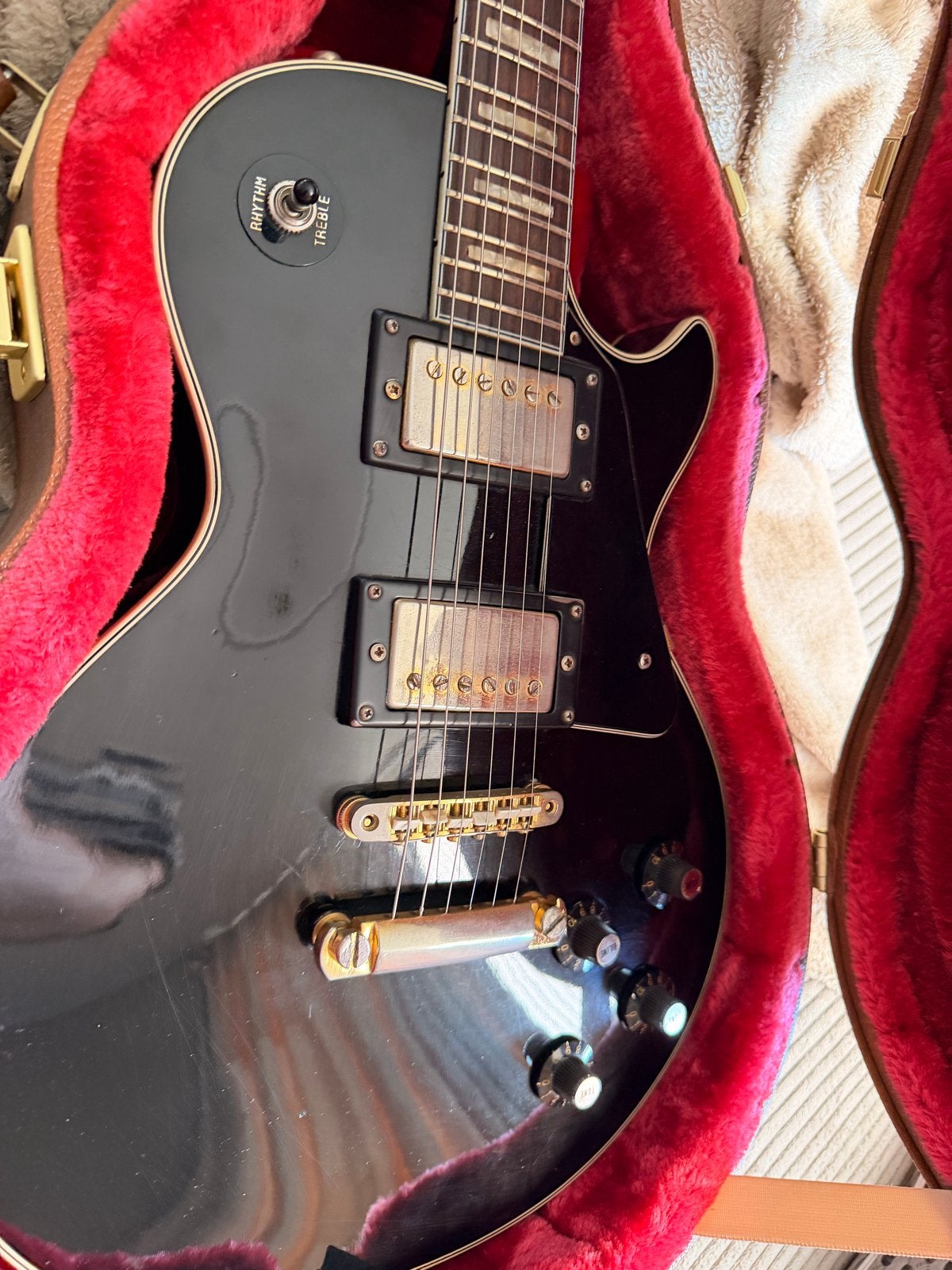 Vintage Japanse Les Paul Black Beauty (jaren '70) Maxon PUs, Muziek en Instrumenten, Ophalen of Verzenden, Gebruikt, Solid body