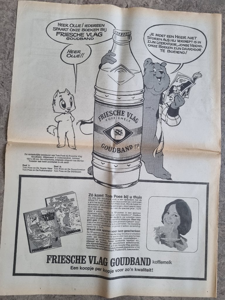 Tom Poes en Heer Bommel in advertentie Friesche Vlag (1970), Verzamelen, Ophalen of Verzenden, 1960 tot 1980, Knipsel(s)