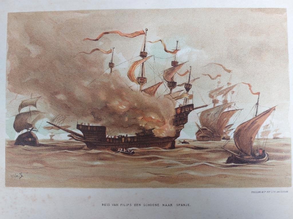 9/ Chromo litho uit 1910 Reis Filips den Schoone naar Spanje, Antiek en Kunst, Ophalen of Verzenden