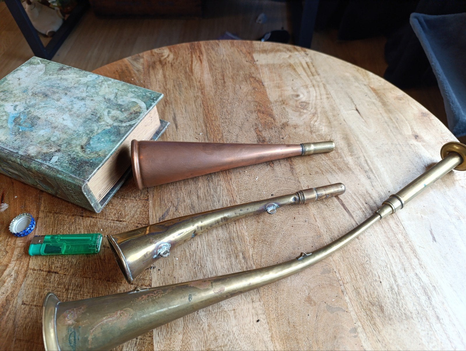 Set van 3 Antieke Koperen Misthoorns / Scheepshoorns, Ophalen of Verzenden
