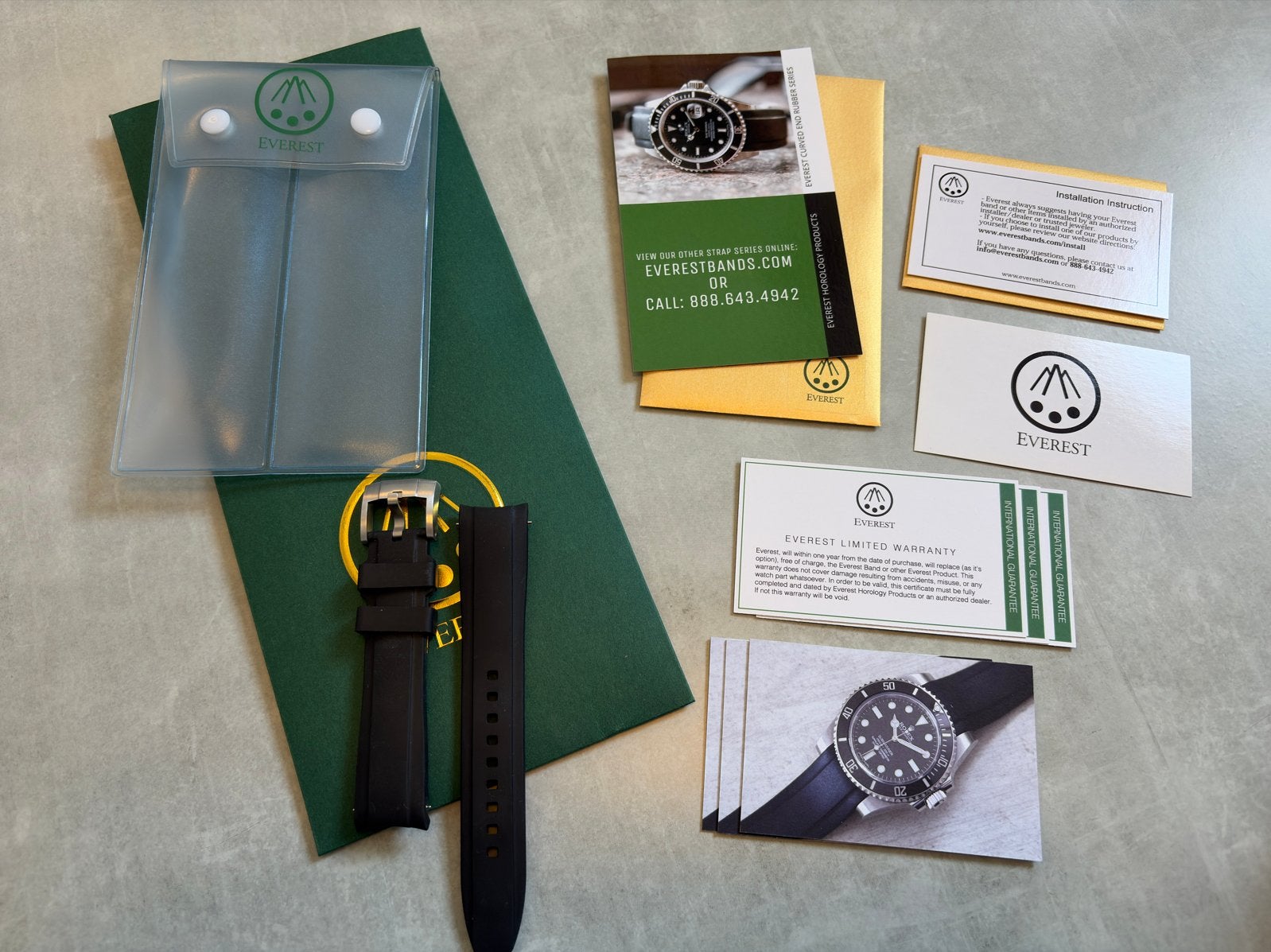 Everest Rubberen Bandje Zwart geschikt voor Rolex Nieuw, Ophalen of Verzenden, Nieuw, Zwart, Android