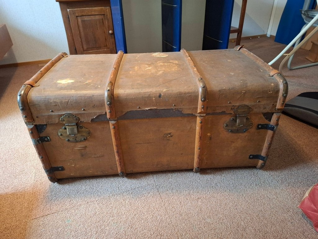 antieke hutkoffer reiskist scheepskist, Ophalen, Overige materialen, Gebruikt, 100 tot 150 cm