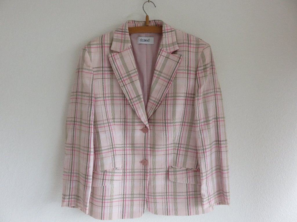 Delmod Jasje blazer roze met groene ruit maat 40, Maat 38/40 (M), DelMod, Ophalen of Verzenden, Zo goed als nieuw