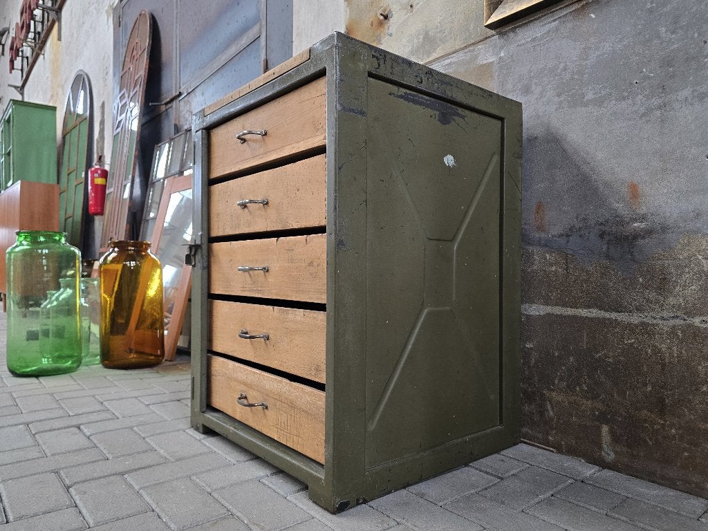 Industriele Stalen Ladekast Groen Vintage Lade Kast Dressoir, Huis en Inrichting, Kasten | Ladekasten, Gebruikt, Antiek Retro Vintage Landelijk Industrieel