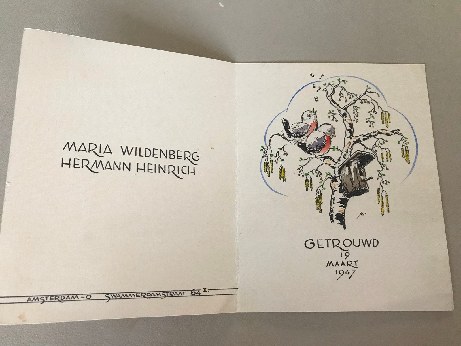 Huwelijkskaart Maria Wildenberg & Hermann Heinrich 1947, Ophalen of Verzenden, 1940 tot 1960, Gebruikt