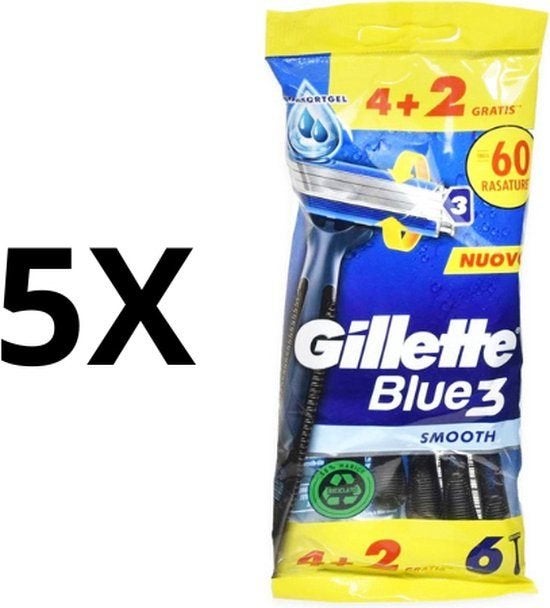 5 X 6 Gillette Blue3 Wegwerpmesjes 30 stuks, Ophalen of Verzenden, Nieuw, Gehele gezicht