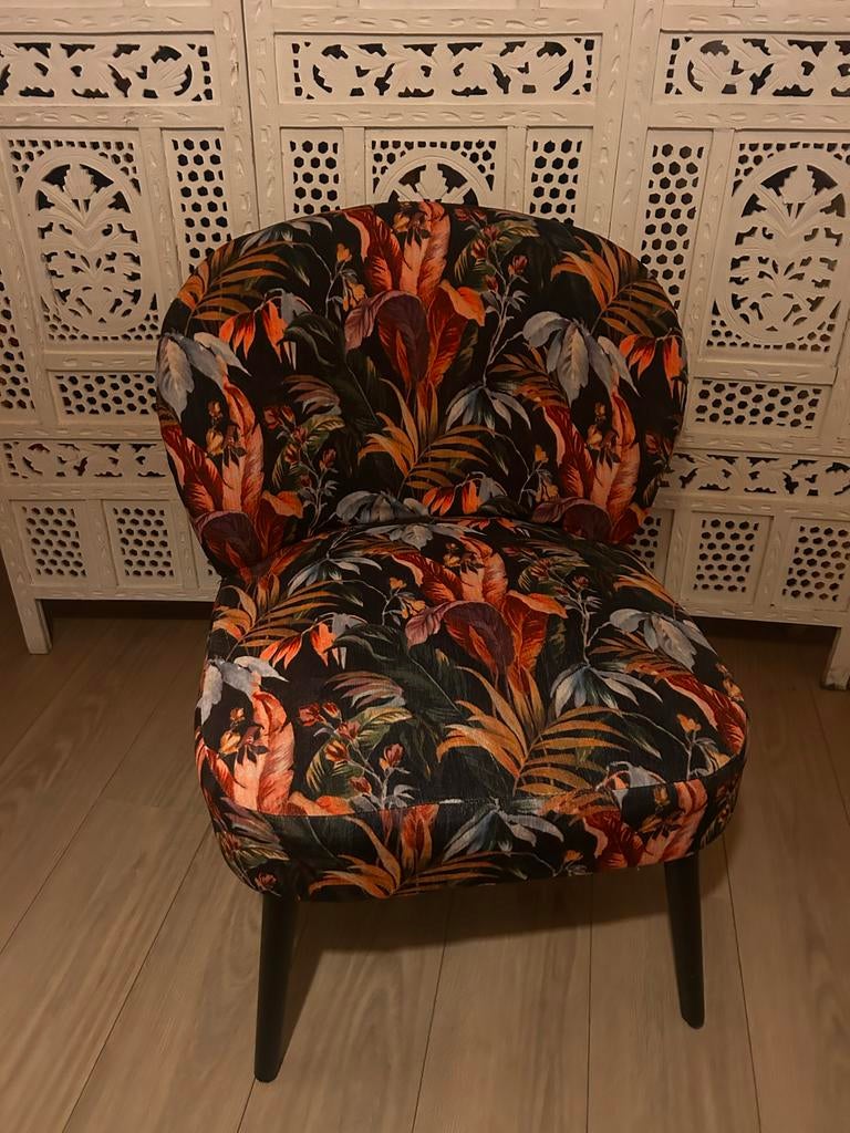 Decoratieve stoel met tropische print, Huis en Inrichting, Stoelen, Zo goed als nieuw, Eén, Stof, Overige kleuren, Ophalen
