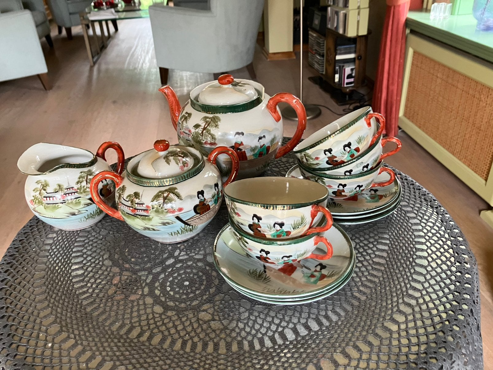 Vintage Japans Theeservies met Geisha Decoratie, Ophalen