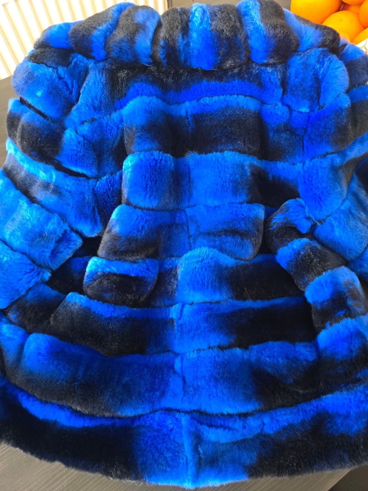 Luxe Chinchilla Bontjas - Blauw-Zwart - One Size, Ophalen of Verzenden, Nieuw, Maat 38/40 (M), Blauw