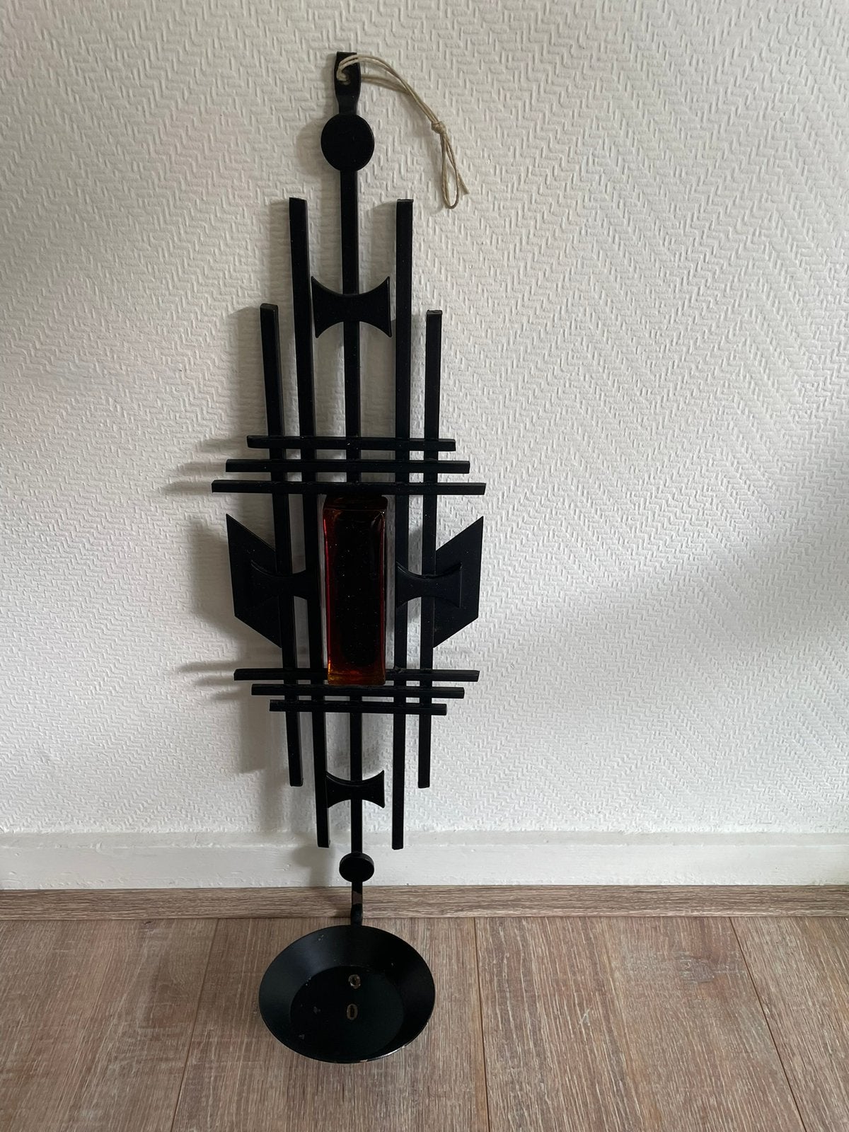 Dantoft kandelaar kaarsen houder metaal/oranje glas vintage, Ophalen of Verzenden