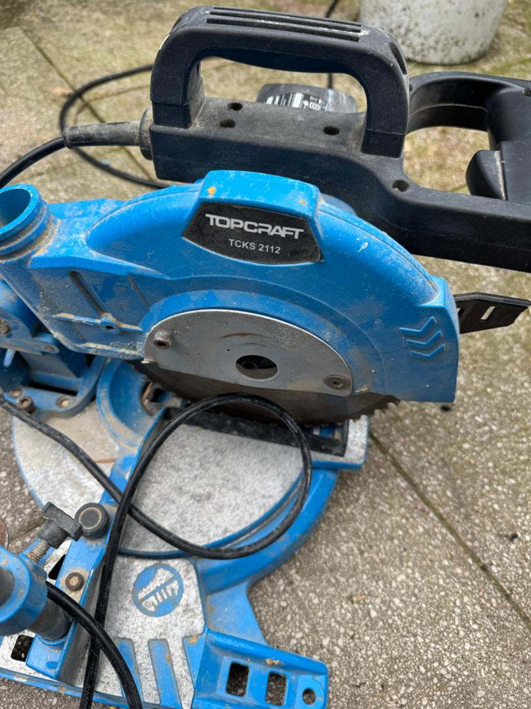 Topcraft Afkortzaag TCKS 2112 - 1400W, Gebruikt, 70 mm of meer, Ophalen of Verzenden, Afkortzaag