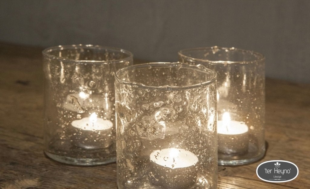Glazen windlicht steenslag waxinehouder glas stoer landelijk, Huis en Inrichting, Woonaccessoires | Overige, Verzenden, Nieuw