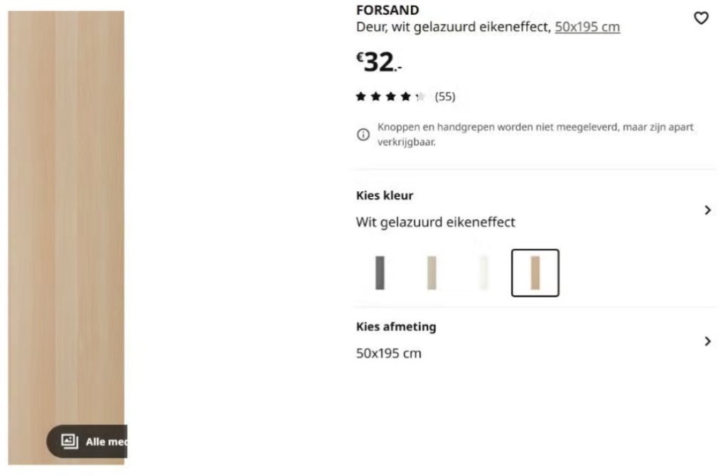 Foto 7 van Pax kledingkast (1m breed x 2m hoog) Compleet - Eikenpatroon