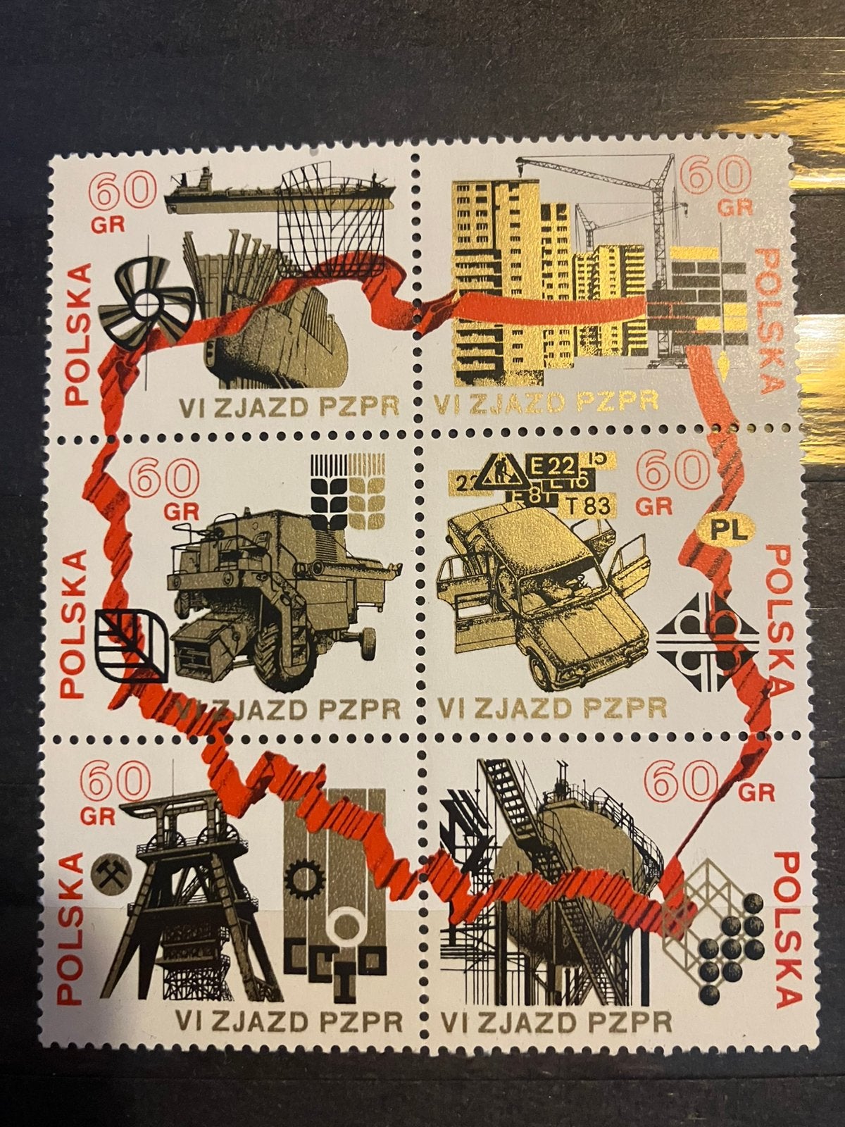 Polen Congres PZPR 60gr ongestempeld & gestempeld, Postzegels en Munten, Ophalen of Verzenden, Polen