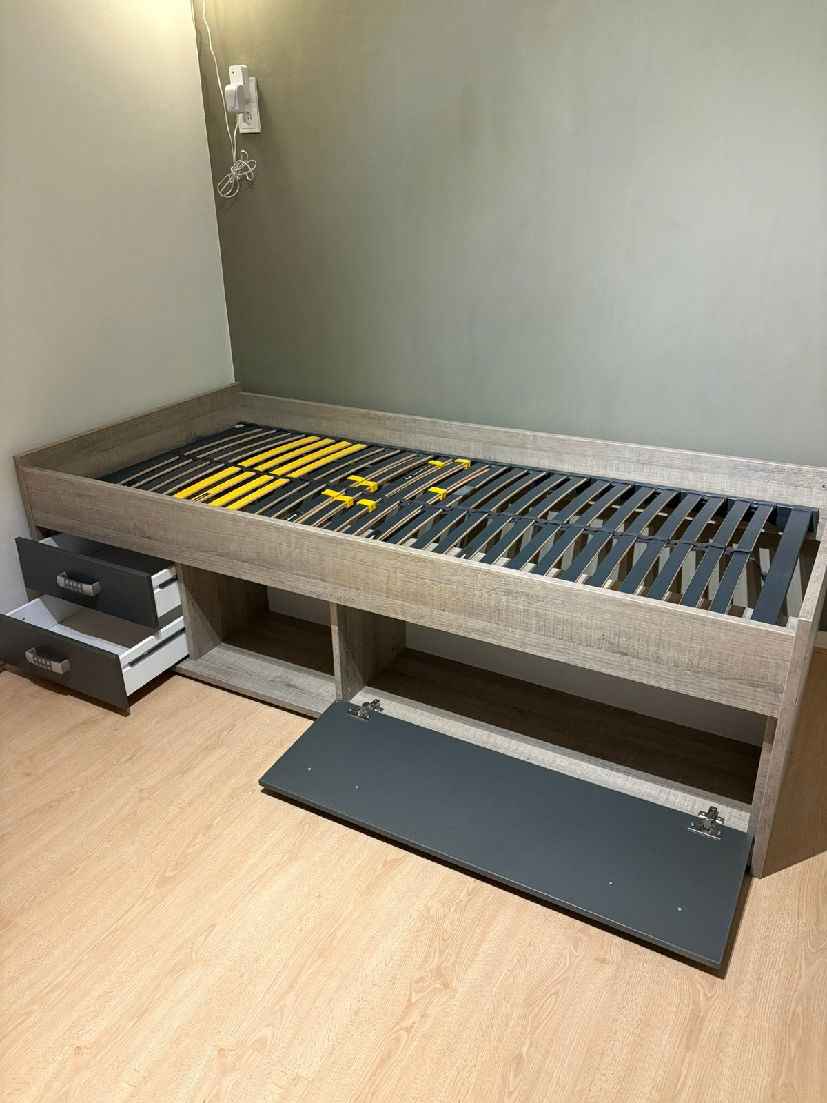 (Beterbed) Eenpersoons bed met opbergruimte, Ophalen, 90 cm, Eenpersoons, Wit