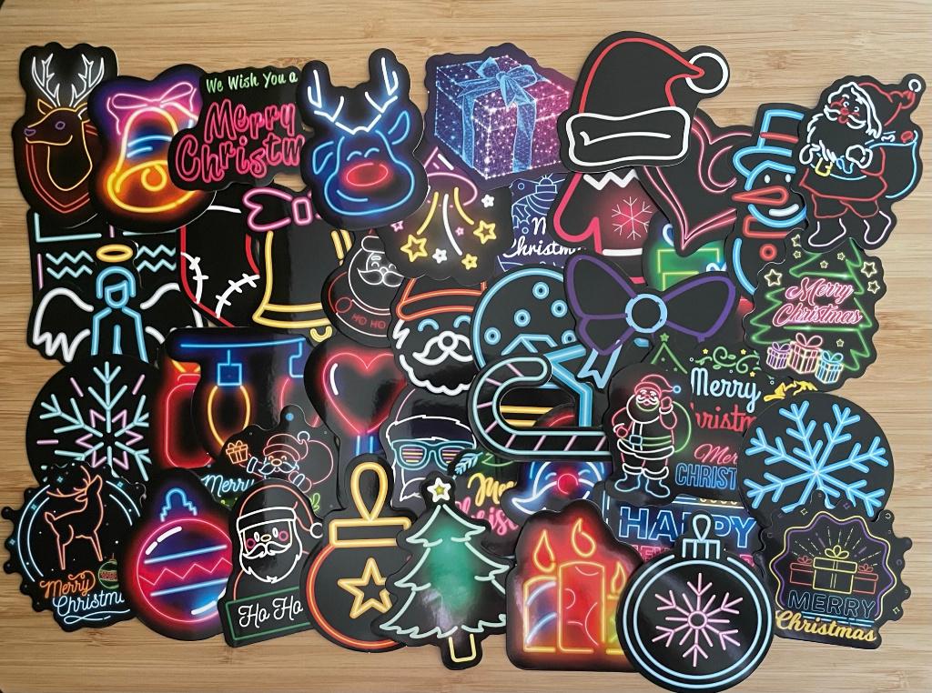 Winter, kerst neon effect stickers, Verzenden, Nieuw, Meerdere stickers