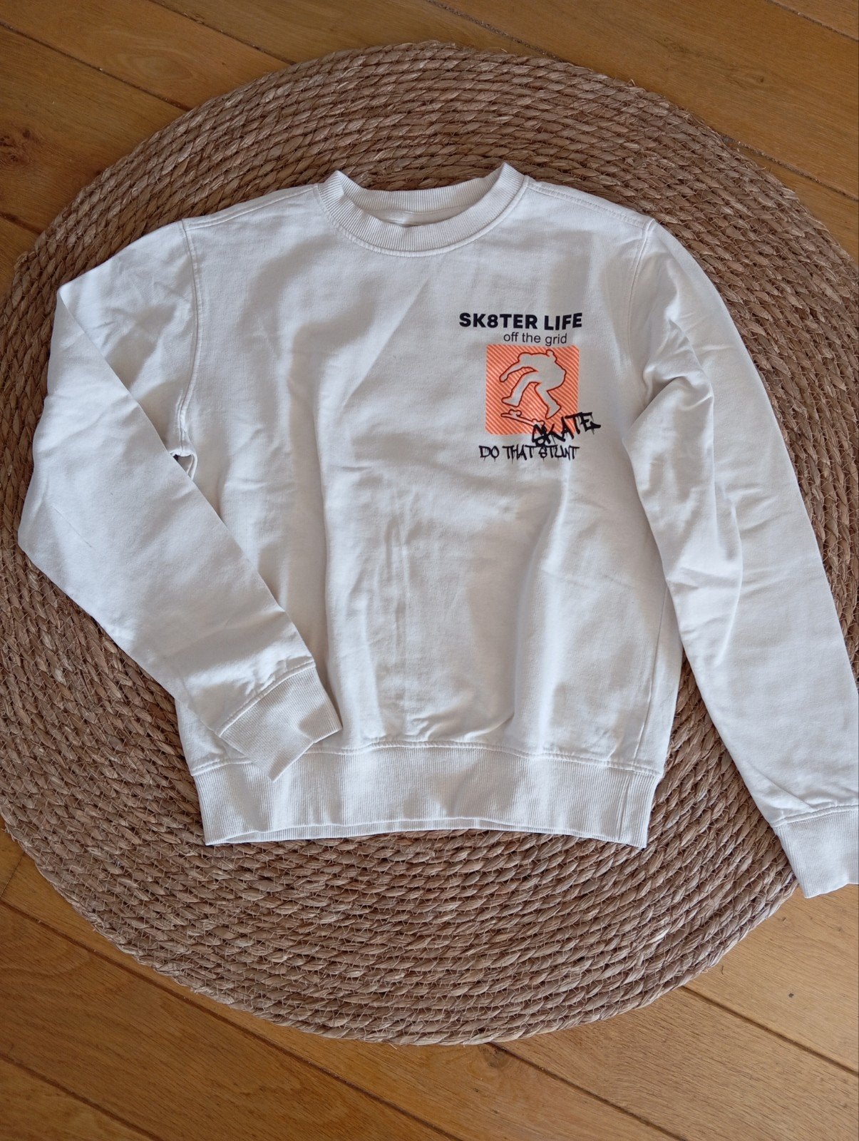 Witte Zeeman trui met stoere skate print - Maat 158/164, Kinderen en Baby's, Kinderkleding | Maat 158, Ophalen of Verzenden, Zeeman