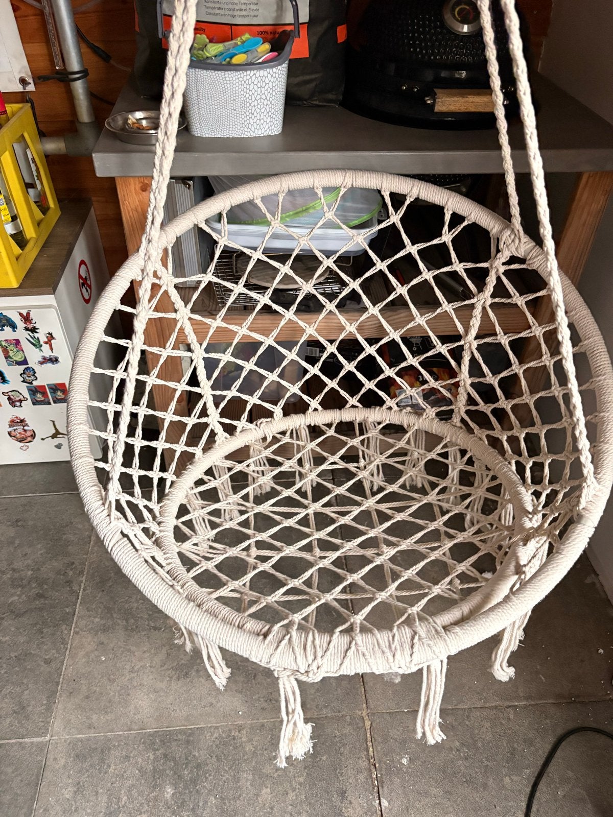 Hangschommel stoel Ibiza style met kussen, Ophalen, Zo goed als nieuw, Eenpersoons, Binnen