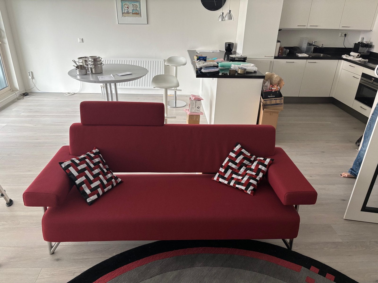Set van 2 Havee Cloak Stone banken - Rood wollen stof, Ophalen, Gebruikt, 150 tot 200 cm, Driepersoons