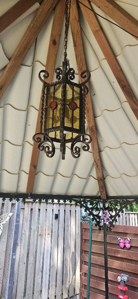 Antiek gietijzeren buiten hanglamp, Tuin en Terras, Ophalen, Gebruikt, Wandlamp, Netvoeding