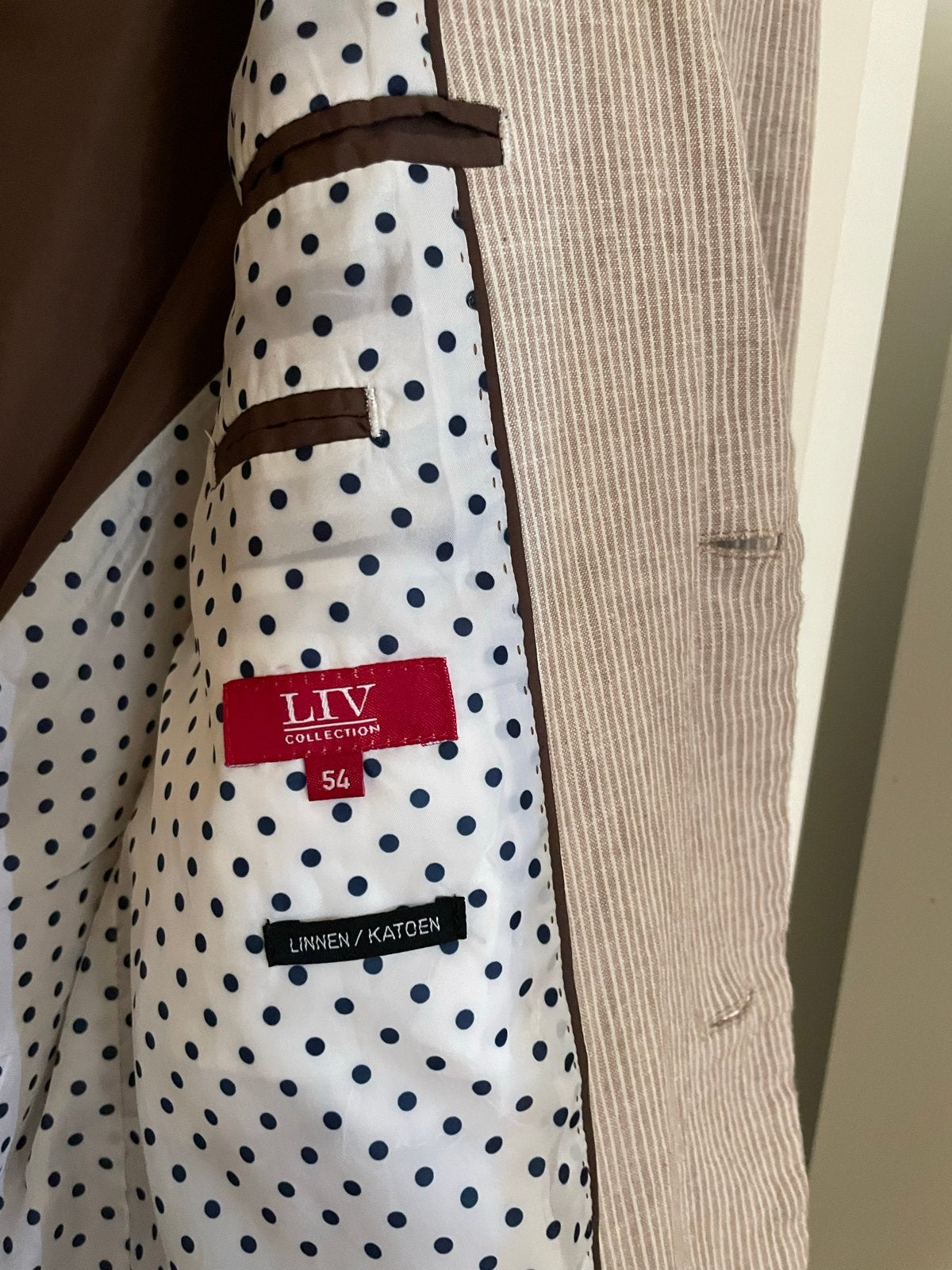 LIV Collection Linnen/Katoen Blazer Maat 54, Kleding | Heren, Ophalen, Zo goed als nieuw, Maat 52/54 (L), Beige
