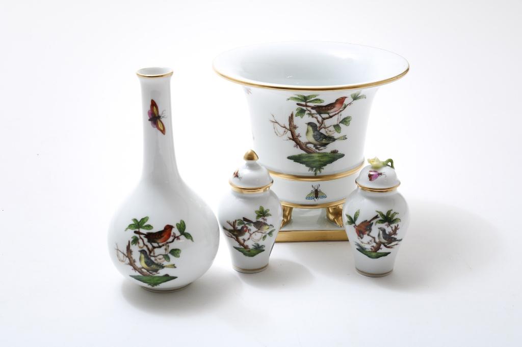 Herend cachepot, vaasje en 2 dekselvaasjes design Rothschild, Antiek en Kunst, Ophalen of Verzenden