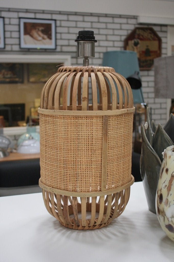 Tafellamp lampvoet ALIFIA Light & Living bamboe & webbing, Met schakelaar, Natuurlijk materiaal, Zo goed als nieuw, E27 (groot)