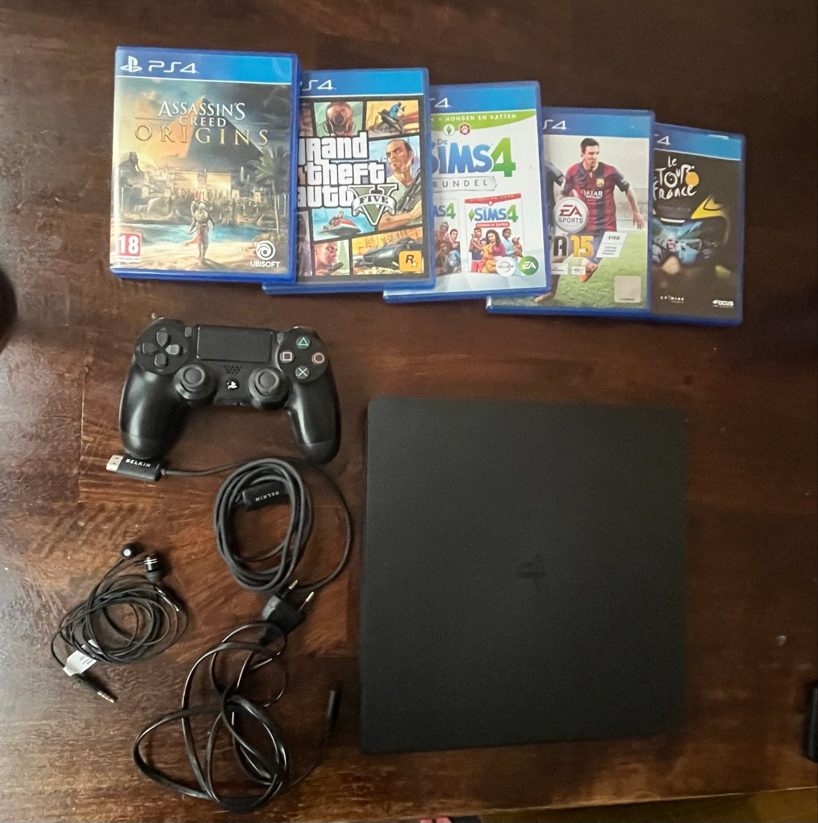 PS4 Slim inclusief controller, kabels en 5 spellen, Ophalen, Met 1 controller, Slim, 500 GB