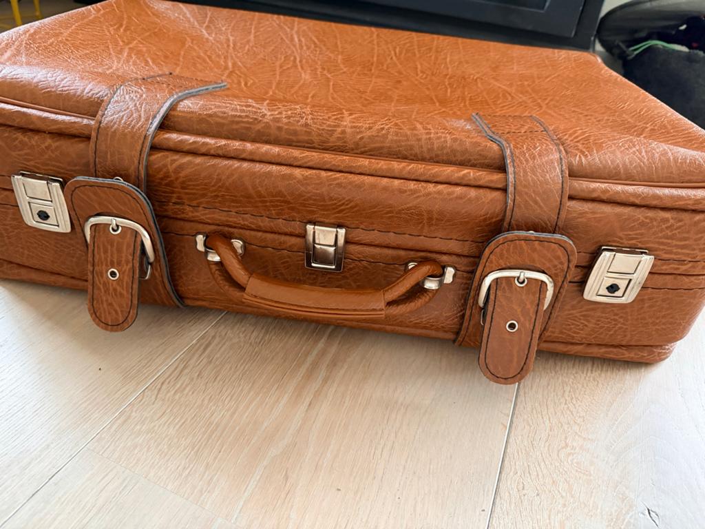 Vintage Koffer - Bruin Kunstleer, Overige materialen, Gebruikt, 50 tot 60 cm, Slot