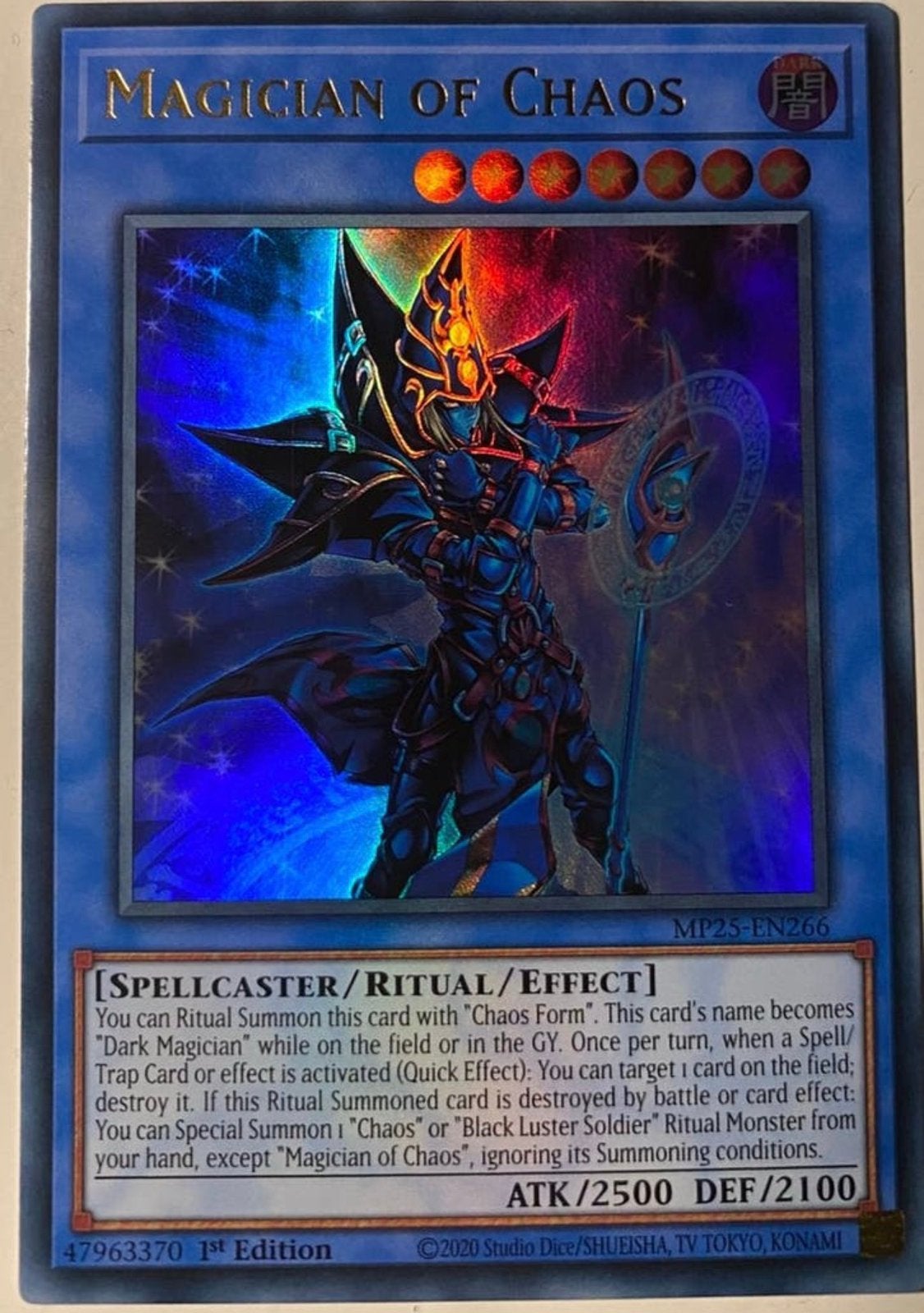 Yu-Gi-Oh! Magician of Chaos MP25 1st Edition Tin Promo !, Ophalen of Verzenden, Zo goed als nieuw, Losse kaart, Foil