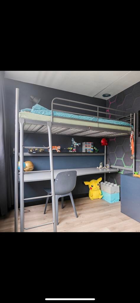 GRATIS grijze metalen hoogslaper, Ophalen, Eenpersoons, Zo goed als nieuw, 90 cm