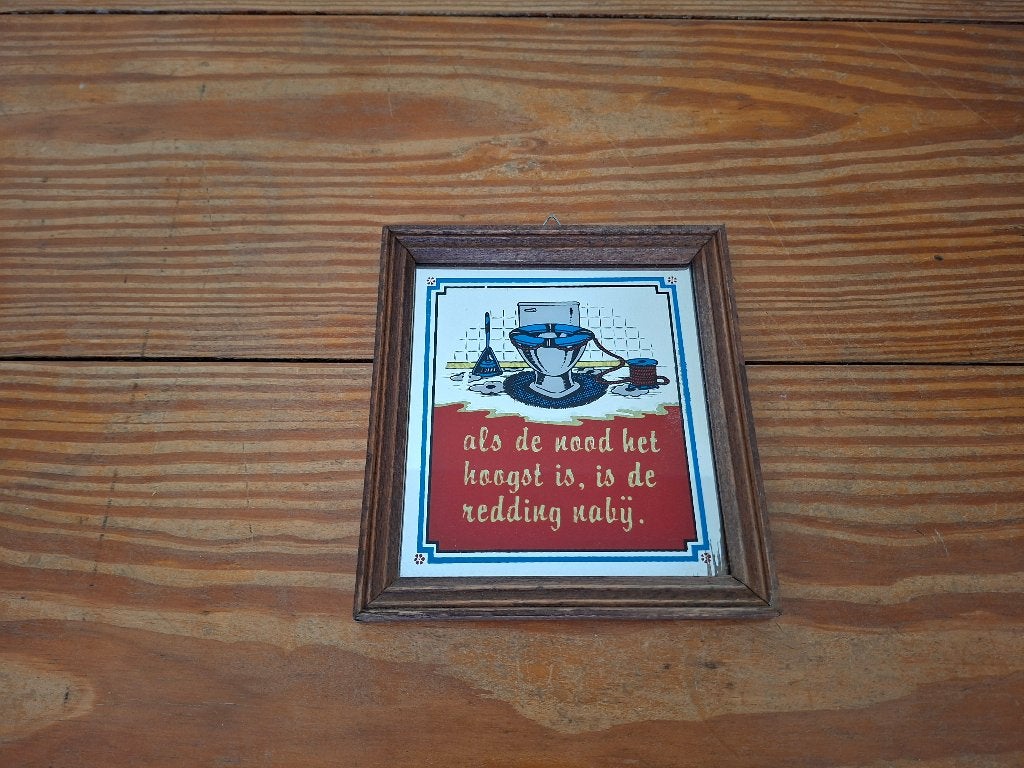 Ingelijste tegeltjes spreuk toilet, Gebruikt, Overige typen, 14 cm, Ophalen of Verzenden