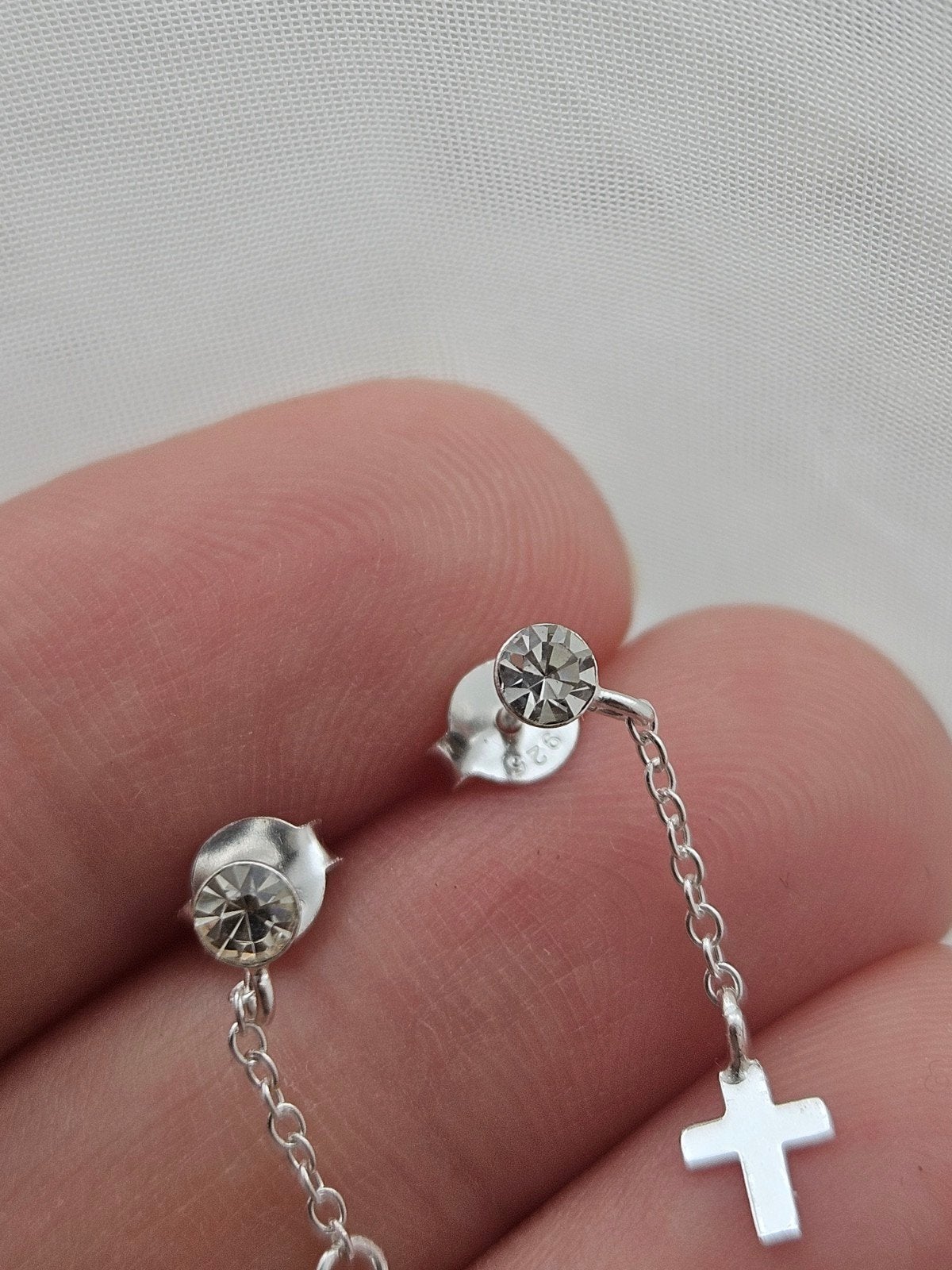 Echt zilveren kruis oorbellen met Swarovski kristal, Met kristal, Hangers, Nieuw, Ophalen of Verzenden
