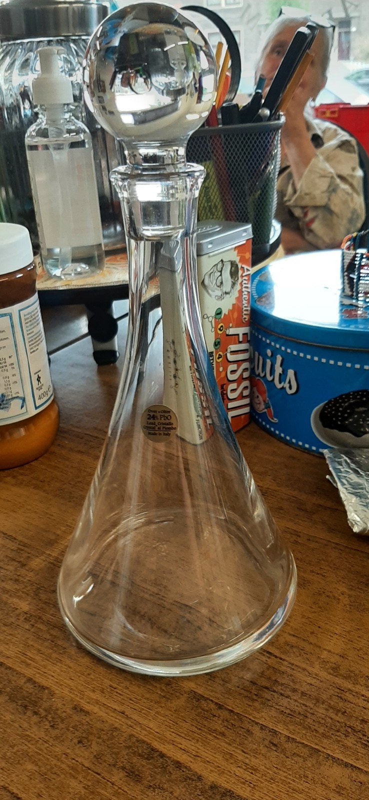 Prachtige puntgave karaf van loodkristal, 27 cm hoog, Italië, Ophalen
