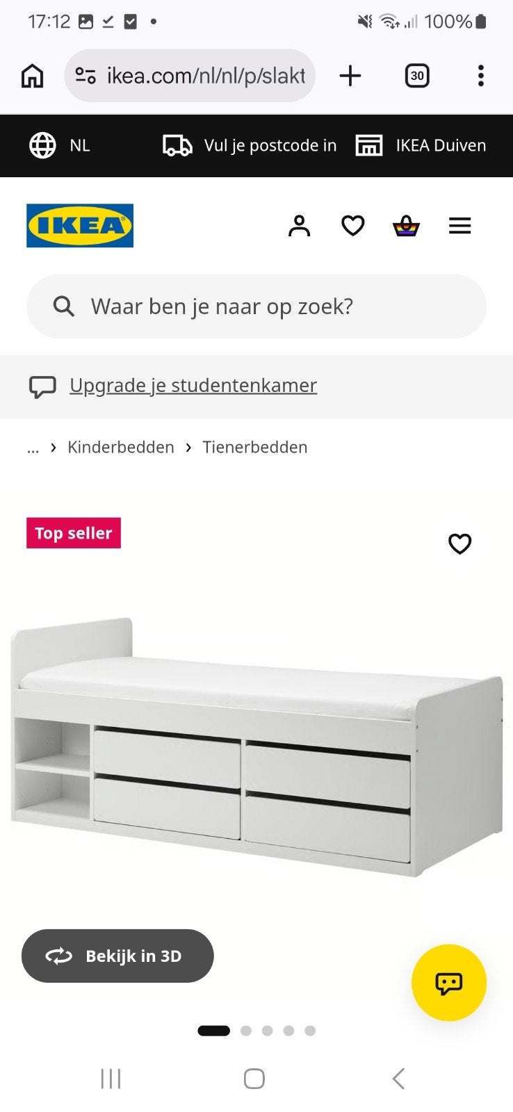 4 bedlades Ikea bed SLÄKT, Ophalen, Gebruikt, 25 tot 50 cm, Minder dan 100 cm