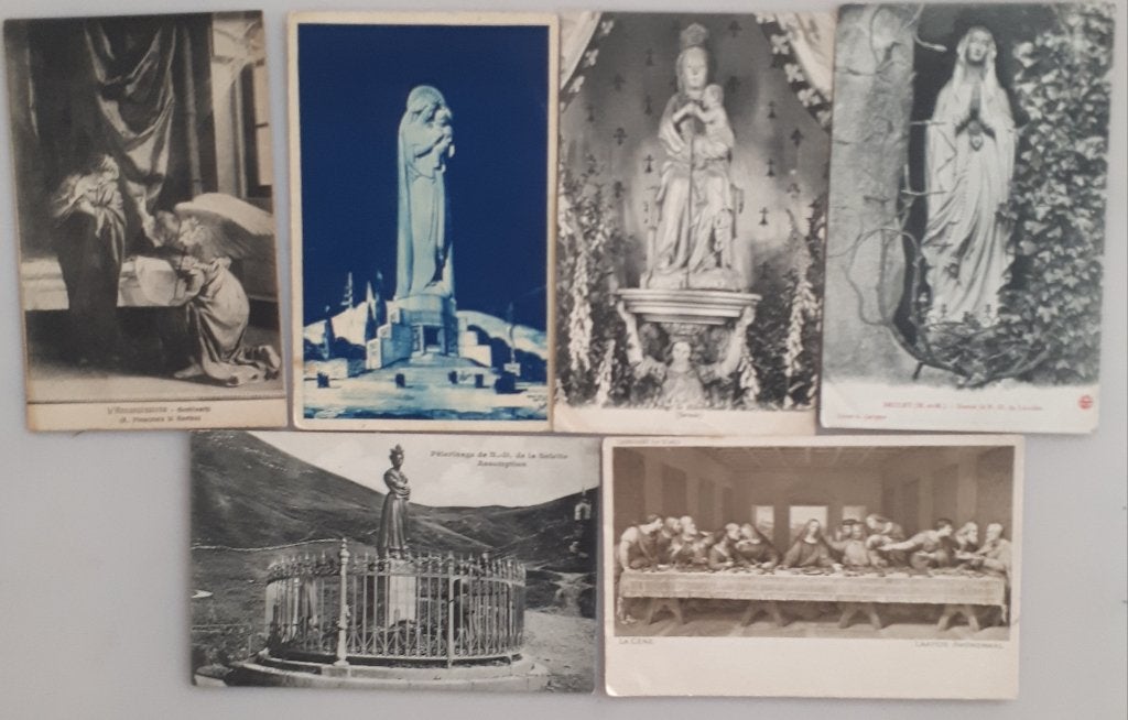 6 OUDE RELIGIEUSE POSTKAARTN Hoogste standbeeld 38m e.a. R78, Ophalen of Verzenden, Gebruikt, Kaart of Prent, Christendom | Katholiek