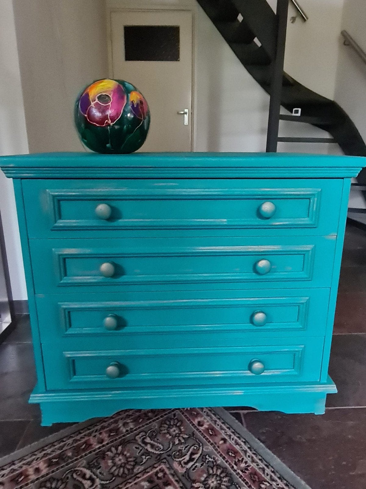 ladenkastje, turquoise met een tintje goud, Ophalen, Eikenhout, 50 tot 100 cm, Zo goed als nieuw