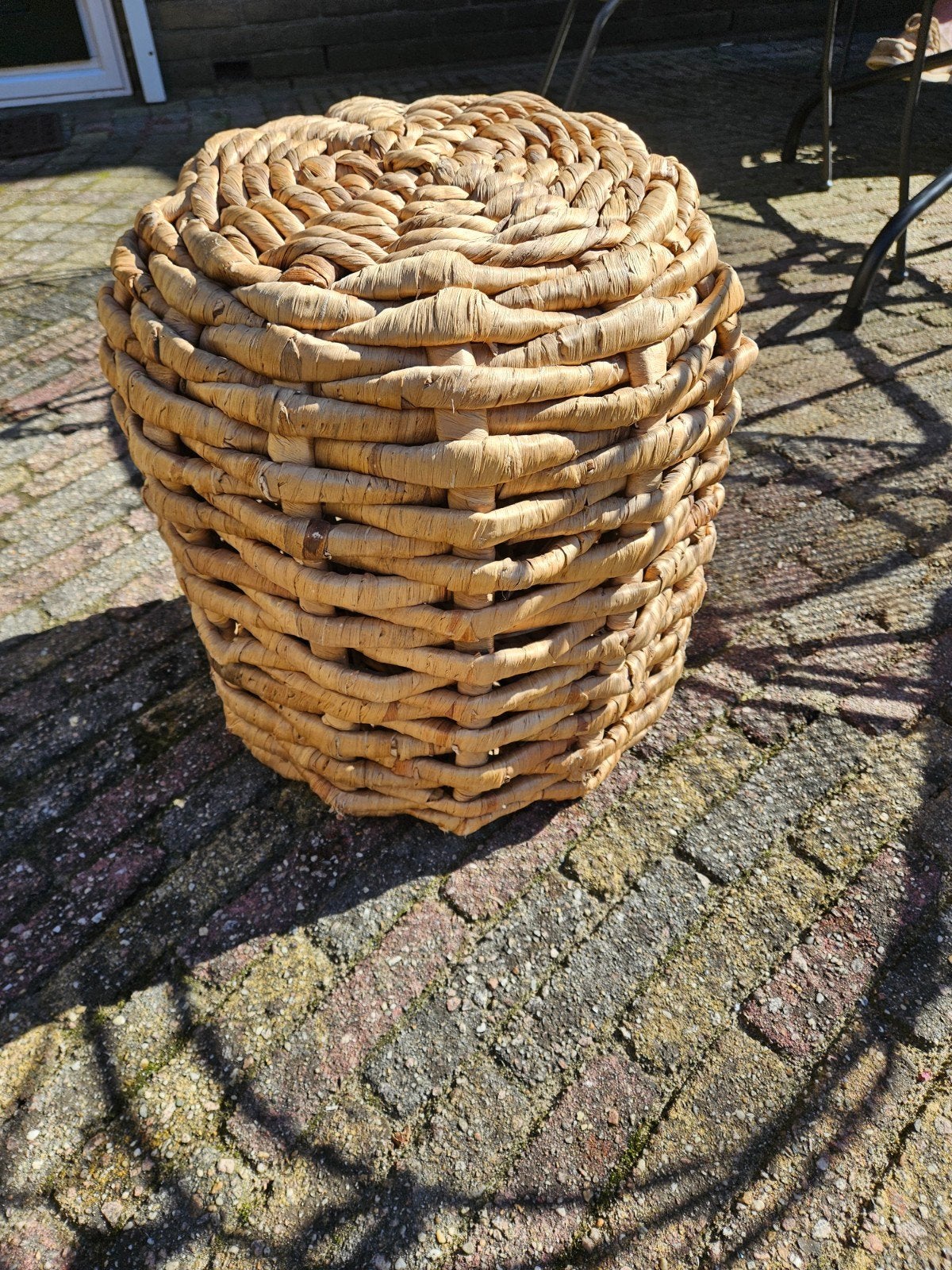 Rotan poef/bijzettafel, Minder dan 50 cm, Gebruikt, Rond, Ophalen of Verzenden