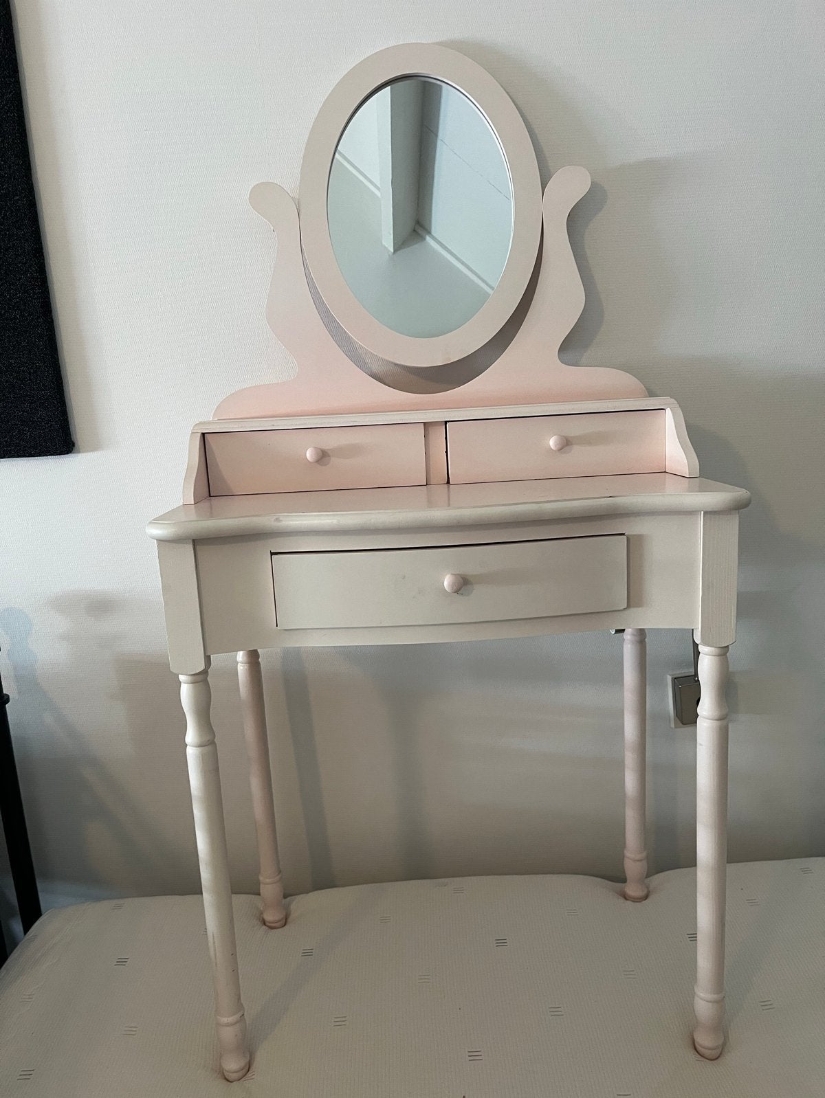 Kaptafel met spiegel en lades - Roze, Ophalen, Gebruikt, 100 tot 150 cm, 50 tot 100 cm