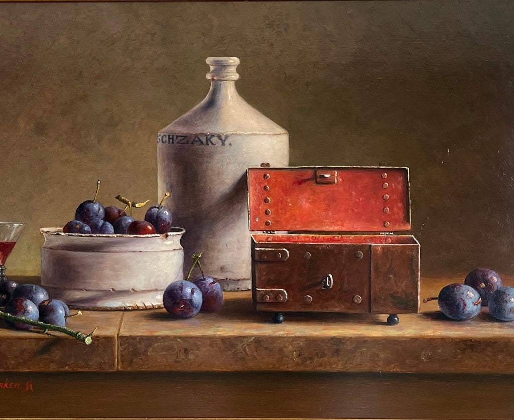 Groot schilderij stilleven Hans Habraken., Ophalen, Paneel, Realistisch, Stilleven