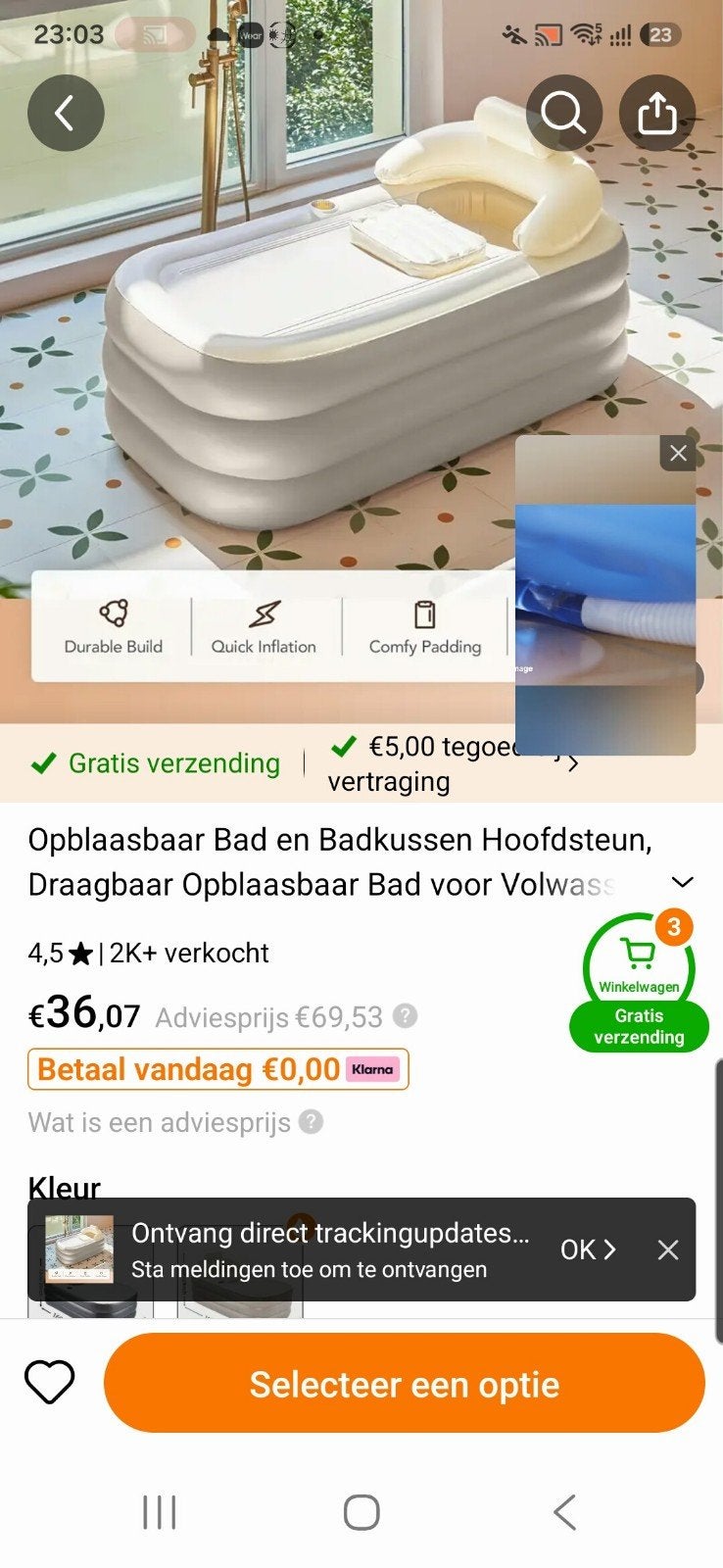 1 pers. bad met opblaaspomp, Ophalen, Overige typen, 50 tot 100 cm, Zo goed als nieuw