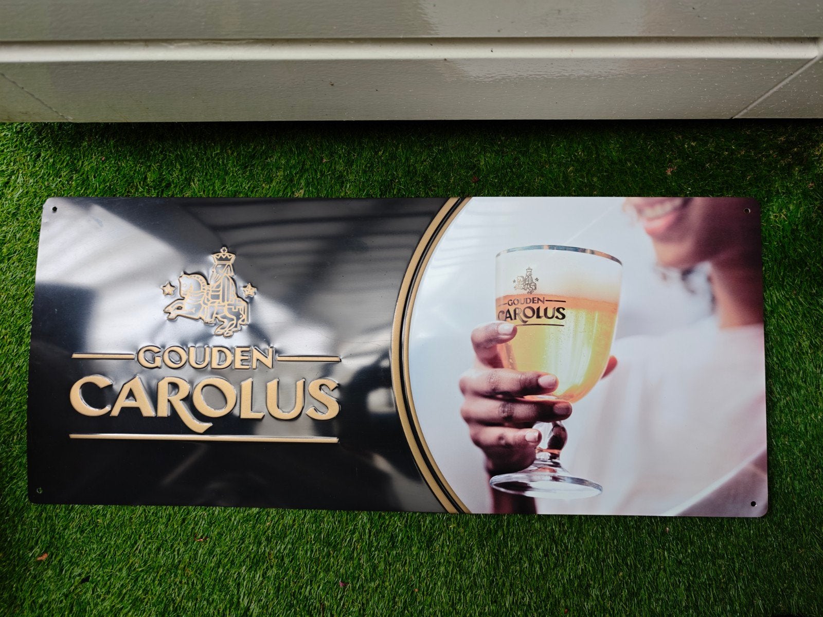 Mooie metalen plaat van Gouden Carolus, Verzamelen, Biermerken, Ophalen of Verzenden, Nieuw, Reclamebord, Plaat of Schild, Overige merken