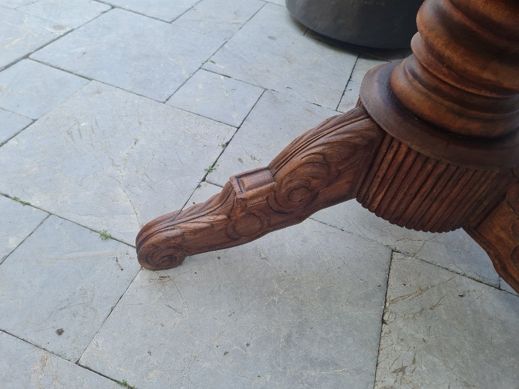 Antieke eettafel rond model met kolompoot, Ophalen, Heikant 21 Kaatsheuvel, Gebruikt, 50 tot 100 cm