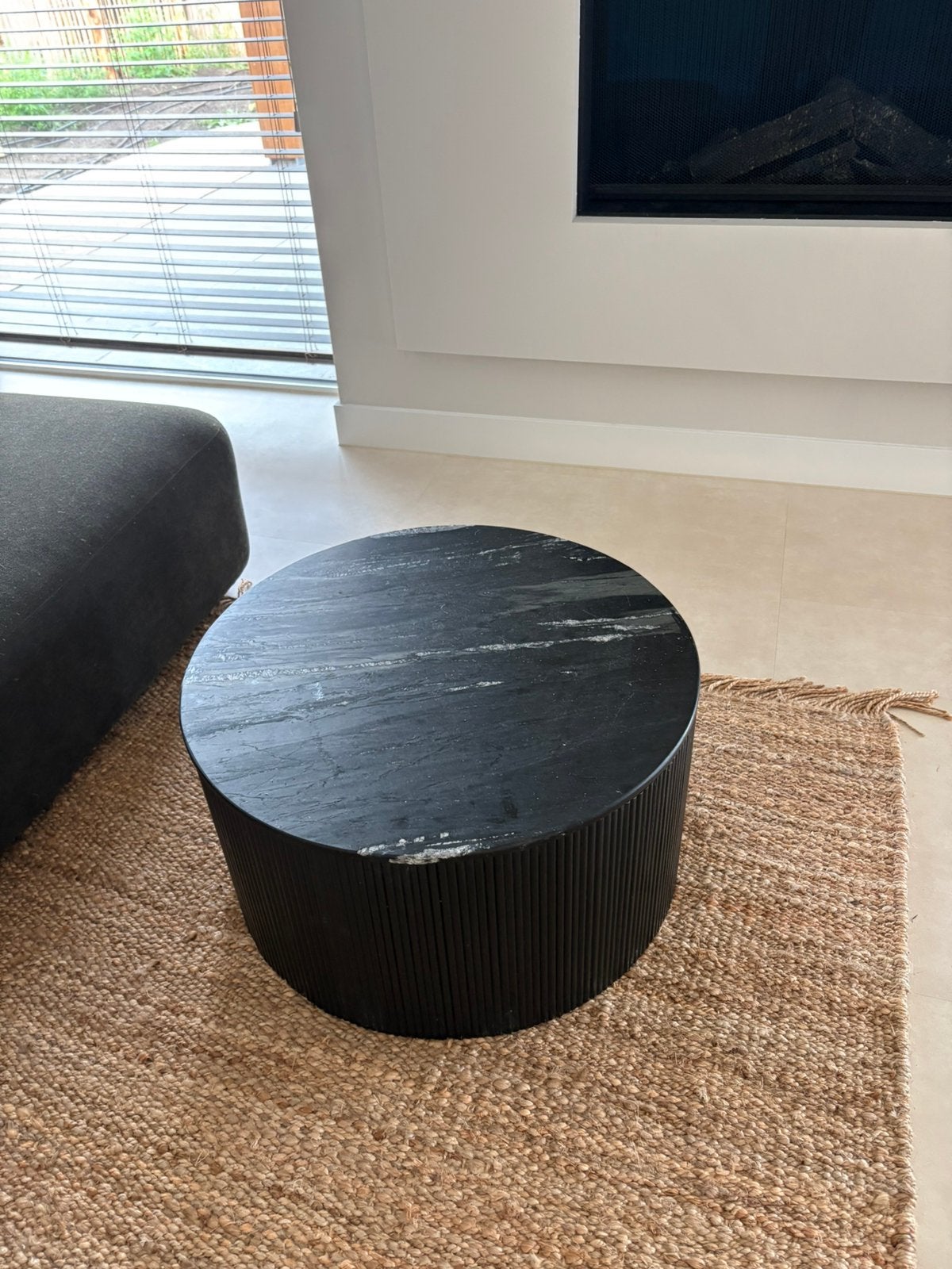 Salontafel zwart met marmer blad D80, Ophalen, Zo goed als nieuw, Rond, 50 tot 100 cm
