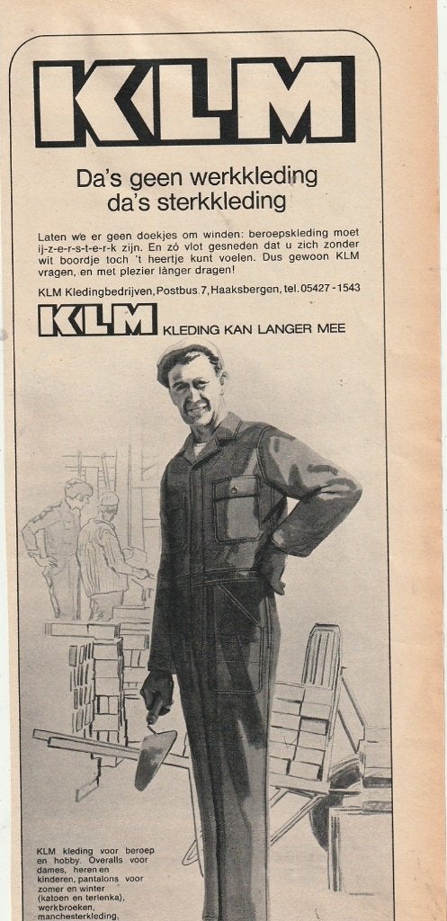 Retro reclame 1971 KLM werkkleding kan langer mee, Verzenden, Overige typen