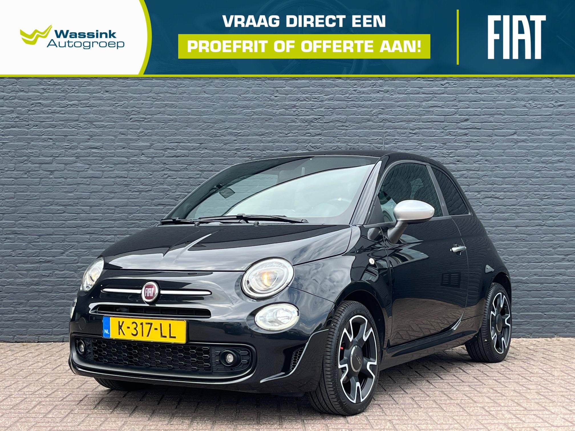 Fiat 500 1.0 Hybrid Rockstar Cruise Control | Lederen Bekled, Auto's, Fiat, Voorwielaandrijving, Lichtsensor, 4 stoelen, Zwart